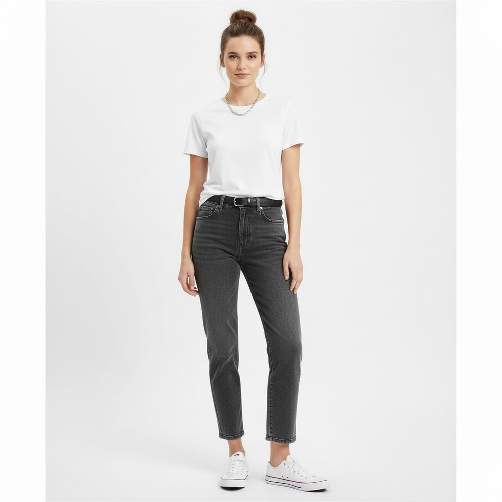Zara Trafaluc Tapered High Waist Mom Jeans Womens Size 4 Faded Black Denim